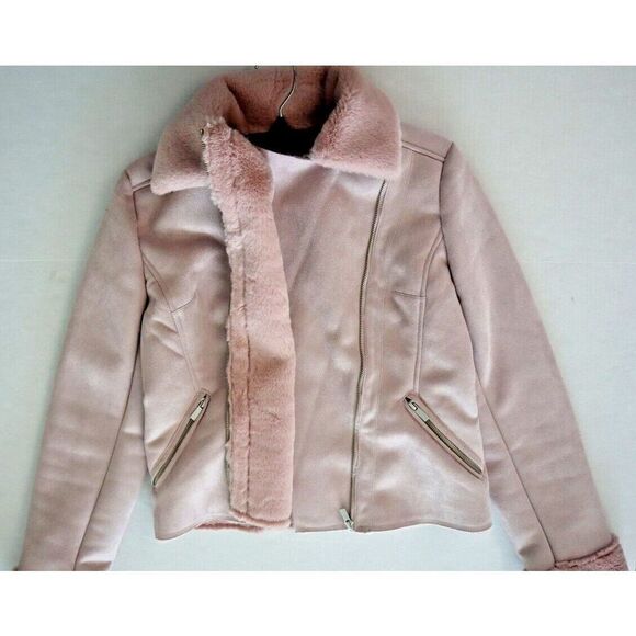 Kut From The Koth Women Sz S Pink Candece Bonded Faux Shearling Moto Jacket $108 - Picture 13 of 15